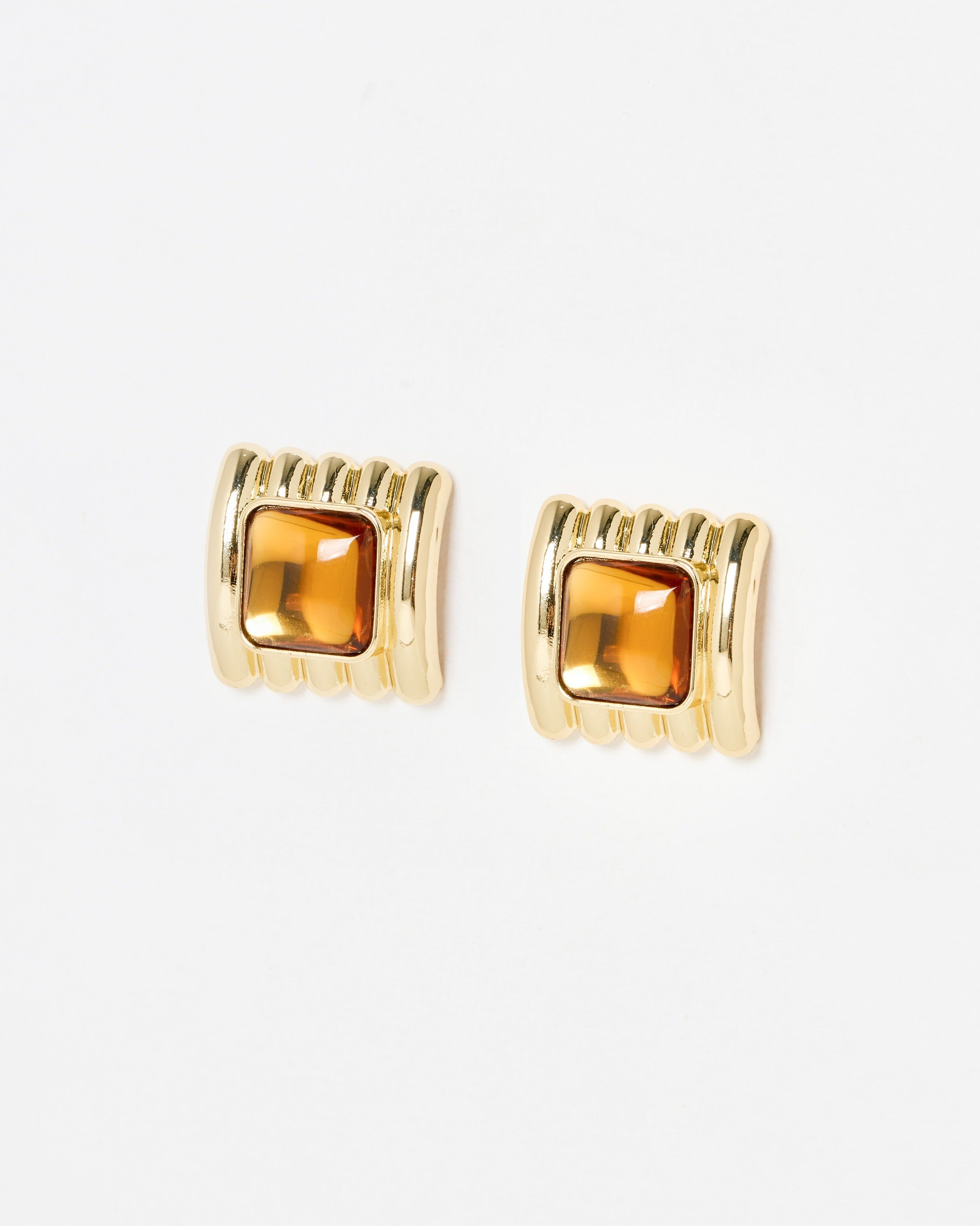 Alya Brown Resin Inlay Ribbed Square Statement Earrings | Oliver Bonas | Oliver Bonas (Global)