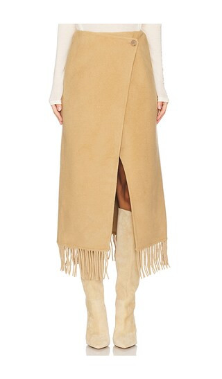Hannah Fringe Wrap Skirt in Caramel | Revolve Clothing (Global)