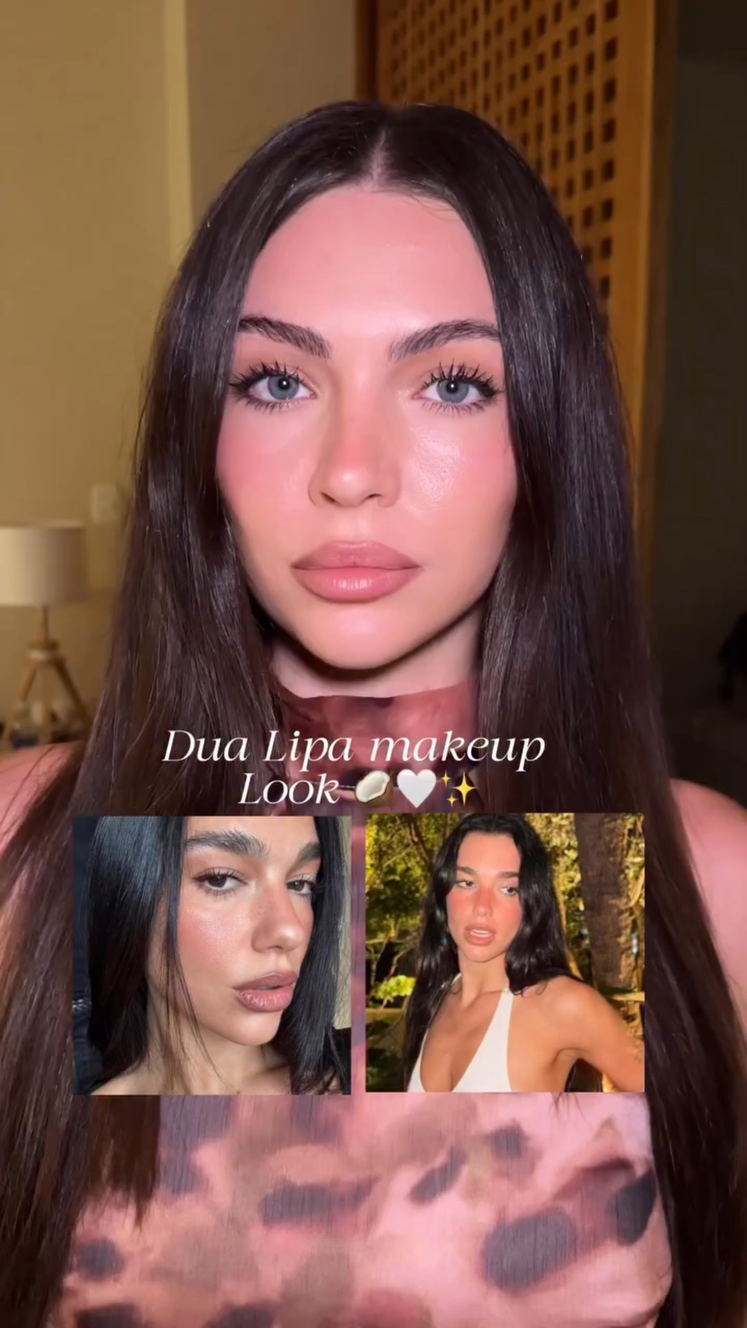 Dua lipa makeup look🤍 obsessed with the sun-kissed kinda look! Everything I used is linked in my LTK 

@milkmakeup 
Eyebrow gel 

@lancomeofficial 
Teint idole ultra wear care & glow 

@kosas 
Concealer 

@saiebeauty 
Bronzer

@charlottetilbury 
Blush shade pinky glow 
Setting spray 

@yslbeauty 
Setting powder 

@maccosmetics 
Liquid eyeliner 
Lipstick shade modesty 

@wonderskin 
Lip liner shade nutmeg 

#dualipa #makeup #makeuplook #trending