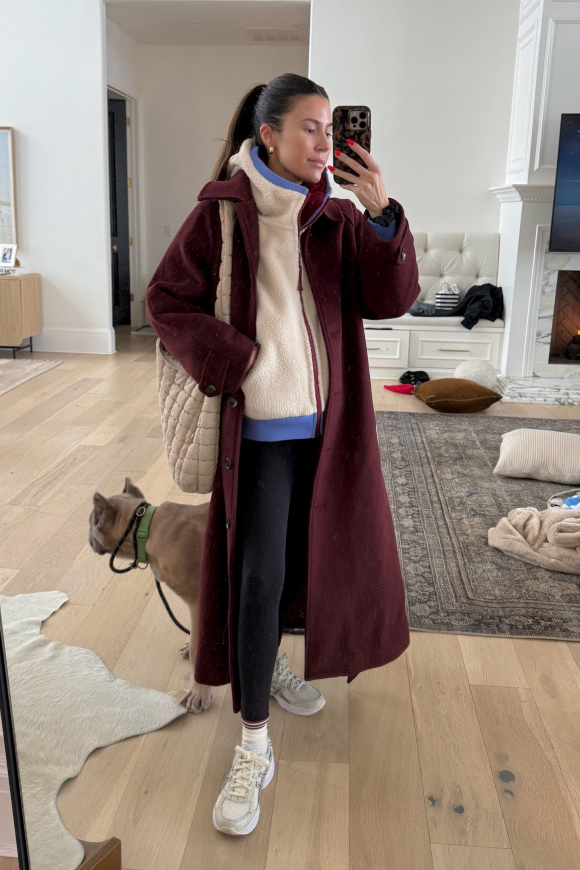Cozy winter outfit 🤍 my belted burgundy coat is finally back in stock!! 

Abercrombie, free people, loungewear, black leggings, errands outfit, school drop off outfit, mom style, casual style, winter style, burgundy coat, fleece jacket, asics sneakers, quilted tote, Christine Andrew 

#LTKFindsUnder100 #LTKSeasonal #LTKStyleTip