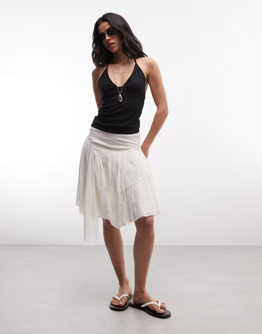 Weekday pleated asymmetric cut midi skirt in off-white | ASOS (Global)