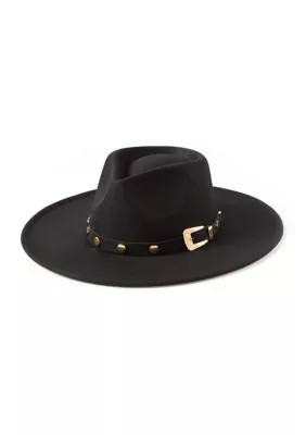 San Diego Hat Company Women's Felt Fedora with Faux Leather Buckle, Black | Belk