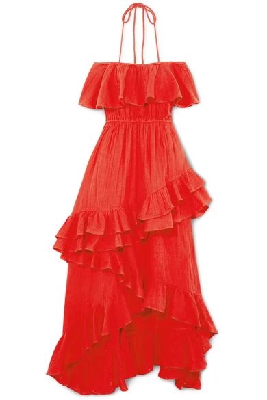 Rhode Resort - Salma Off-the-shoulder Ruffled Cotton-voile Maxi Dress - Red | NET-A-PORTER (US)