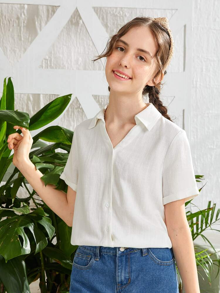 SHEIN Teen Girls Solid Blouse | SHEIN