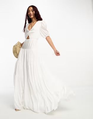 Style Cheat cut-out maxi dress with puff sleeves in white | ASOS (Global)