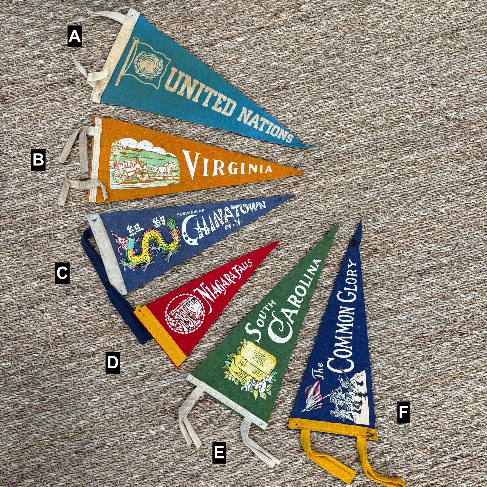 1950's Souvenir Mini Pennants, United Nations, Virginia, Chinatown, Niagara Falls, South Carolina... | Etsy (Global)