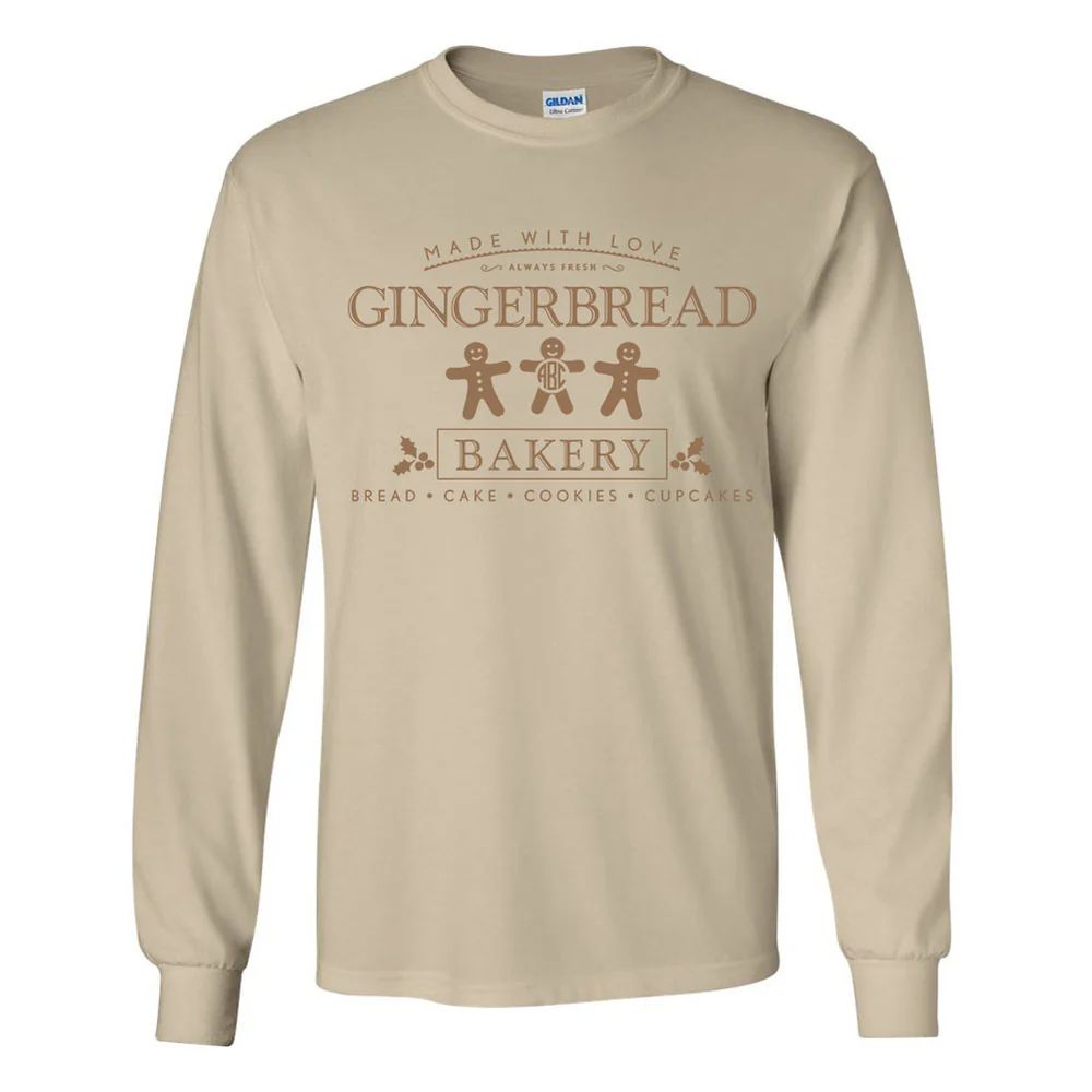 Monogrammed 'Gingerbread Bakery' Long Sleeve T-Shirt | United Monograms