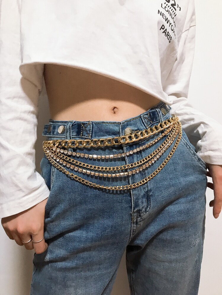 Rhinestone Decor Layered Waist Chain Belt | SHEIN