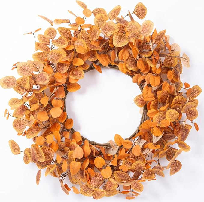 Fall Wreaths for Front Door 22 Inch Autumn Outdoor Wreath with Eucalyptus Leaves,Orange Artificia... | Amazon (US)