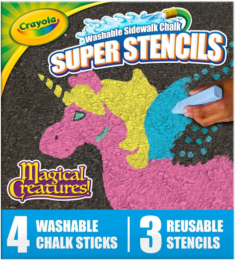 Crayola Super Stencils Magical Creatures Set (3ct), Large Sidewalk Chalk for Kids, Washable Sidew... | Amazon (US)