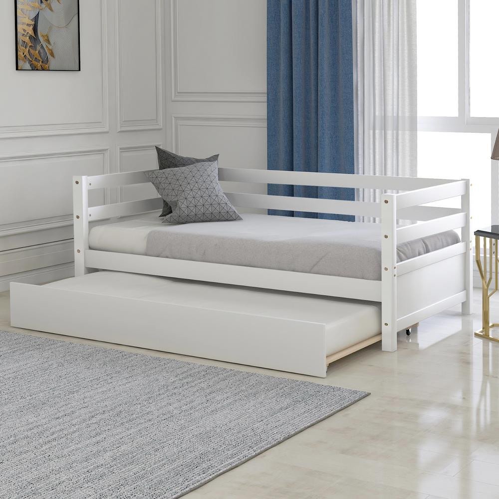 White Bechtold Daybed with Trundle Frame Set | The Home Depot