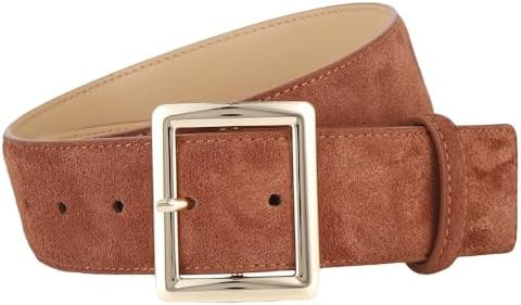 Women‘s Wide Belt With Gold Buckle Casual Genuine Leather Suede Belts for Jeans Dress Belt | Amazon (US)