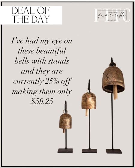 Deal of the Day. Follow @farmtotablecreations on Instagram for more inspiration. Copper Bells and Stands. Instant add to cart. Love these! They are on sale for a limited time!! Copper Bells. Bells with Stand. Holiday Bells. Christmas Decor. Shelf Decor  

#LTKfindsunder100 #LTKHoliday #LTKhome