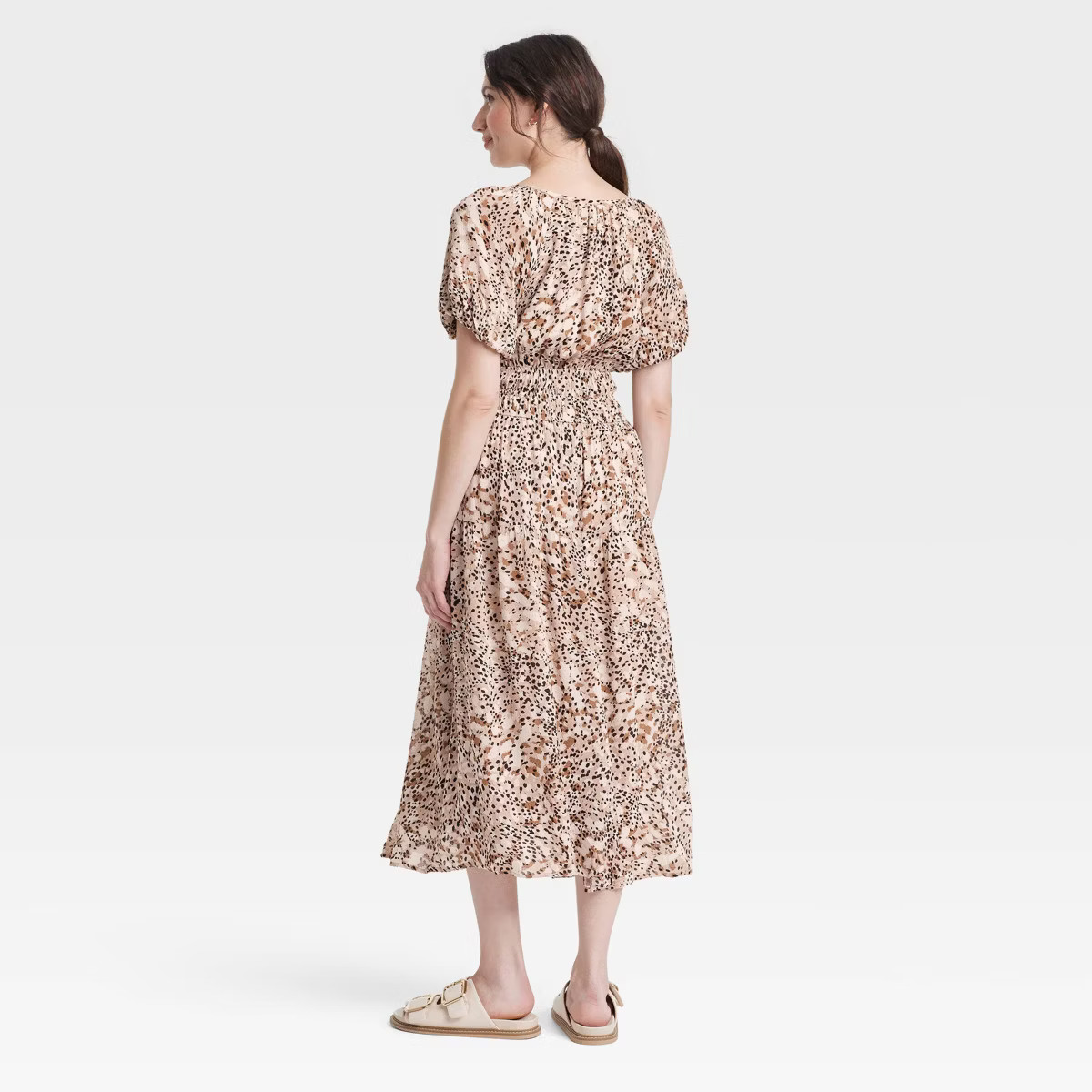 Women's Puff Short Sleeve Drop Tiered Midi A-Line Dress - Universal Thread™ | Target