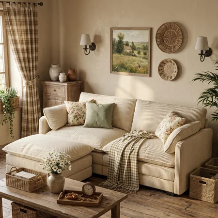 70'' Cloud Loveseat with Ottoman for Small Space, Noelse Comfy Small Sofas and Couches with Deep Seat and Pillows for Living Room and Bedroom, Corduroy Fabric, Beige | Walmart (US)