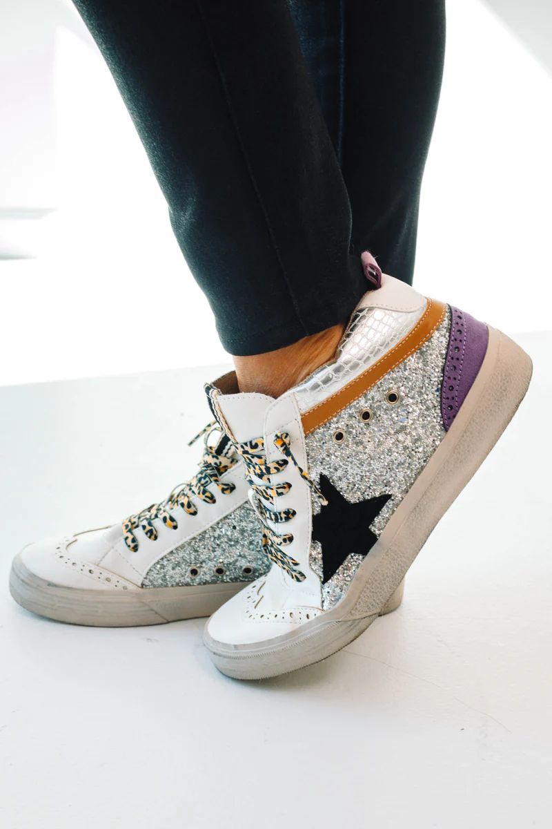 Rina Mid Sneakers - Silver Sparkle | The Impeccable Pig