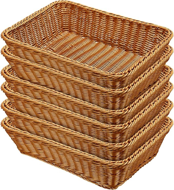 6 Pack Wicker Bread Baskets 15.8 Inch Woven Serving Basket for Gifts, Poly Wicker Storage Rectang... | Amazon (US)