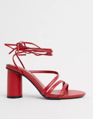 Bershka heel with ankle tie in red | ASOS (Global)