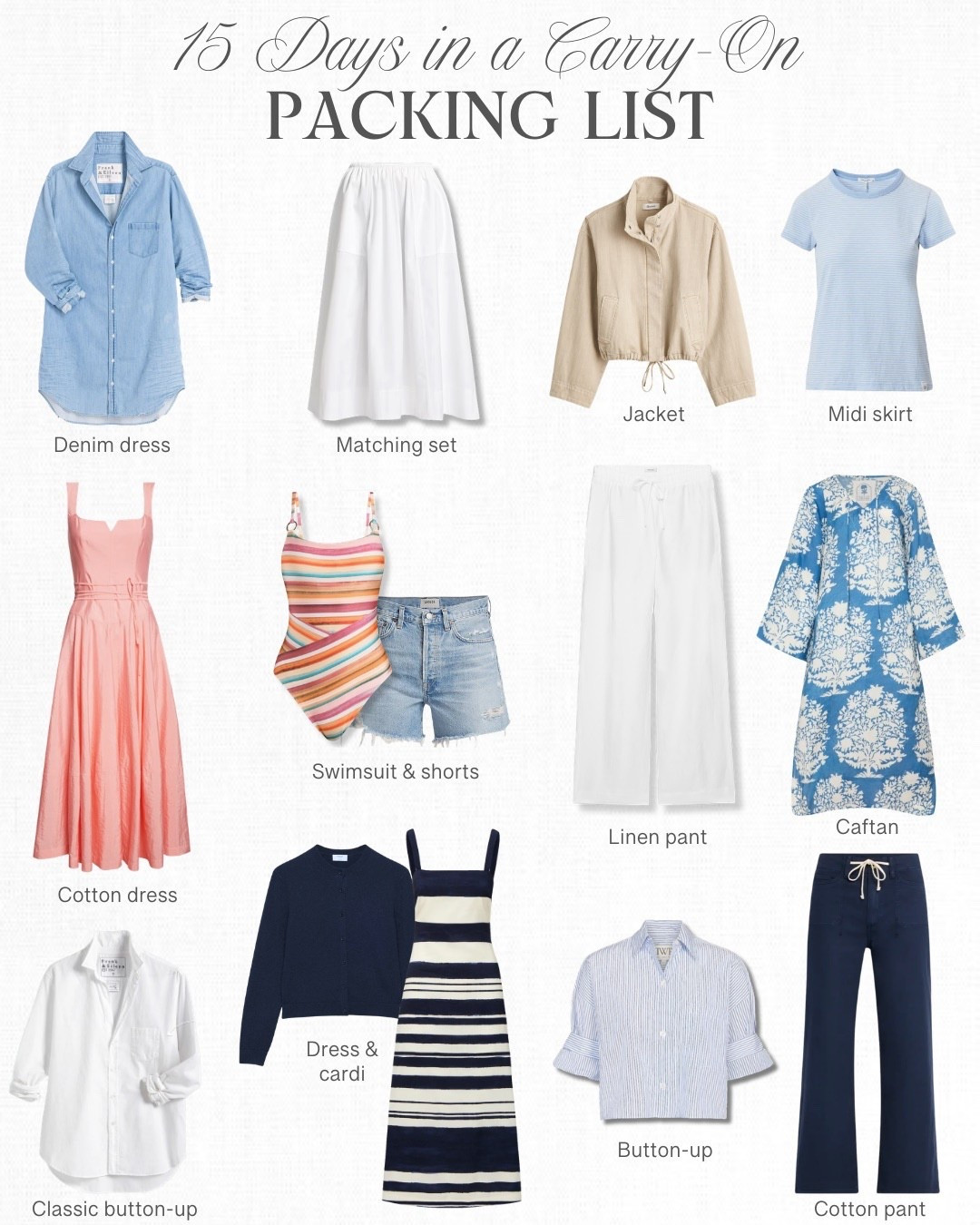 Use this for reference when packing for your next trip! Pack 3 tops for every bottom and bring neutral accessories that go with everything! ✈️💓⭐️

#LTKSeasonal #LTKTravel #LTKOver40