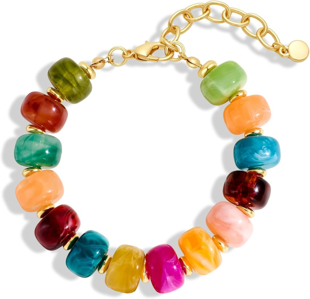 Colorful Beaded Bracelets for Women - Trendy Summer Beach Resin Beads Bracelets, Chunky Statement... | Amazon (US)