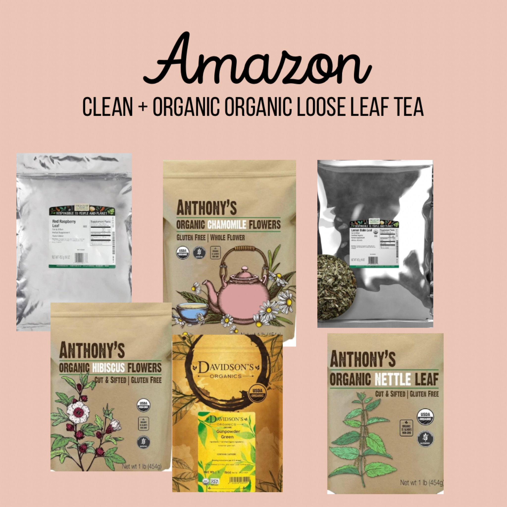 Our favorite loose leaf organic teas / herbs from our reels! 
Top clean brands include Starwest Botanicals, Frontier Co op, Anthony’s, and Davidson’s Organics 🫶🏼