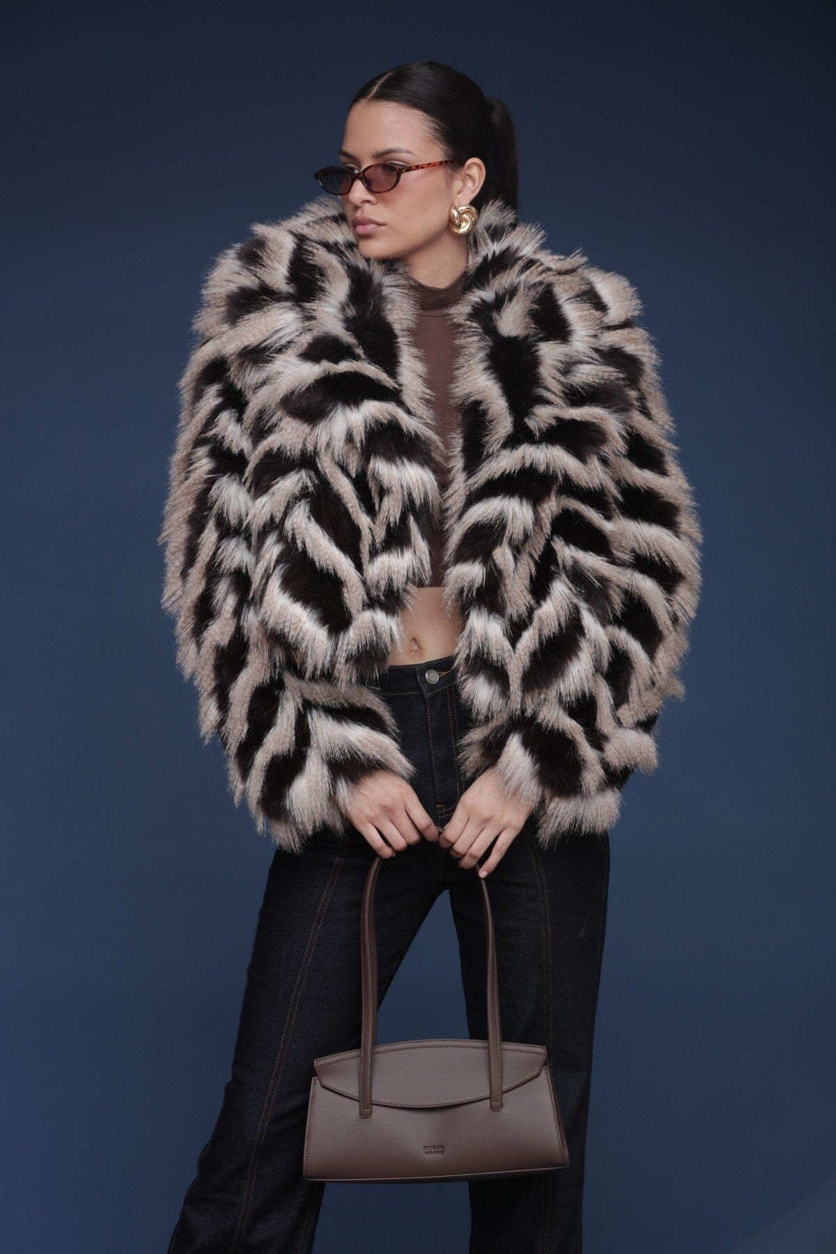 Chevron Faux Fur Cropped Coat | Avec Les Filles