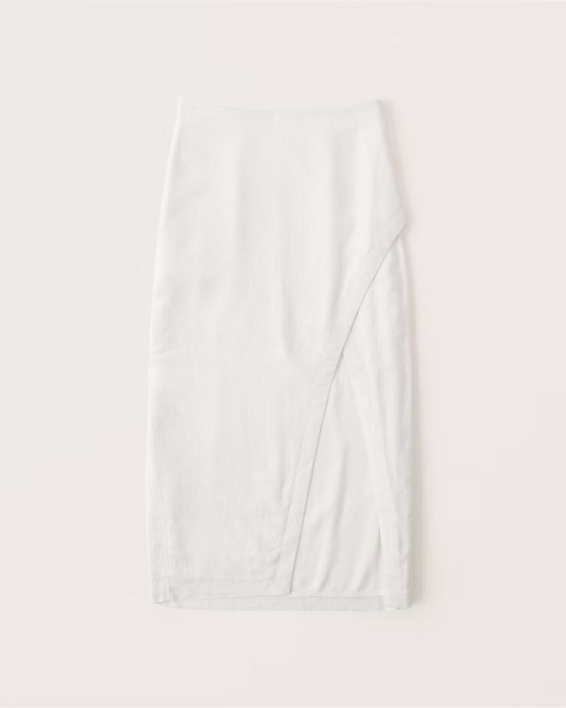 Linen-Blend Wrap Midi Skirt | Abercrombie & Fitch (US)