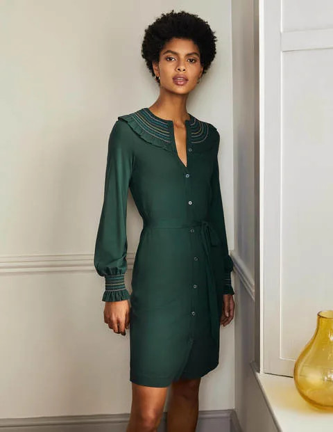 Smocked Detail Jersey Dress - Midnight Garden | Boden US | Boden (US)