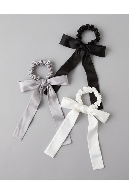 AE Bow Scrunchie 3-Pack Women's Black One Size | American Eagle Outfitters (US & CA)