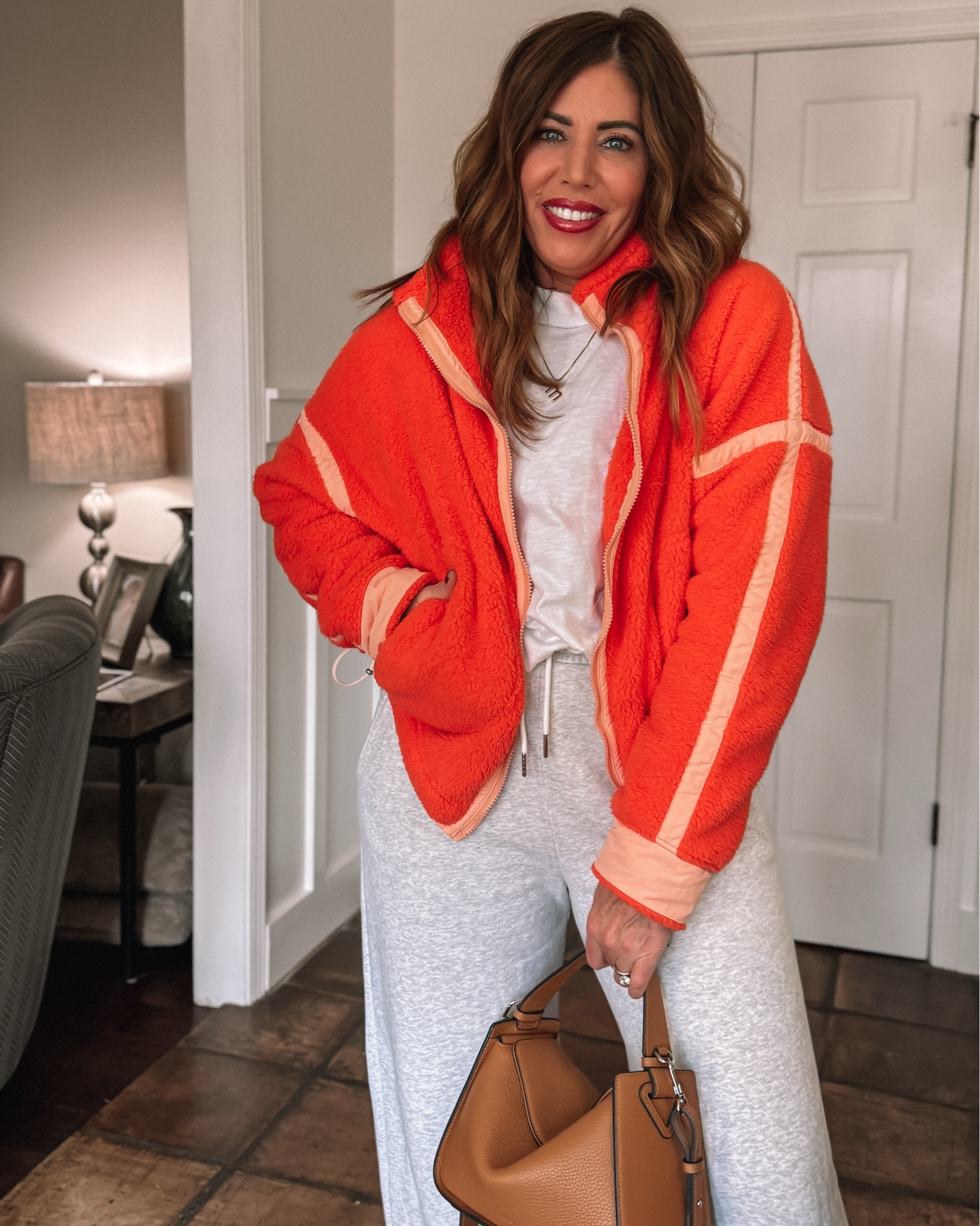 Cozy winter outfit 

This bright colored look for less Sherpa jacket will cure those winter blue!
 the quality is amazing and this color is so pretty. I’m wearing a size large. I definitely recommend sizing up for the true oversized fit.

Aerie tee/ medium
High rise, wide leg sweatpants/size medium

#LTKootd #LTKFindsUnder50 #LTKOver40