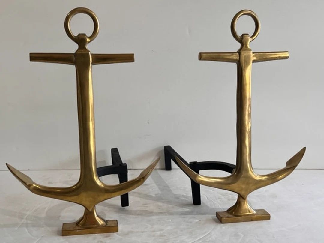 Pair Of Brass Anchor Andirons Mid Century Modern Fireplace Tools | Etsy (US)