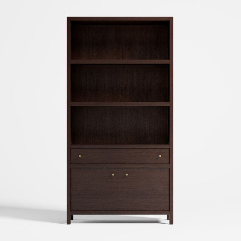 Keane 40" Espresso Solid Wood Storage Bookcase | Crate & Barrel