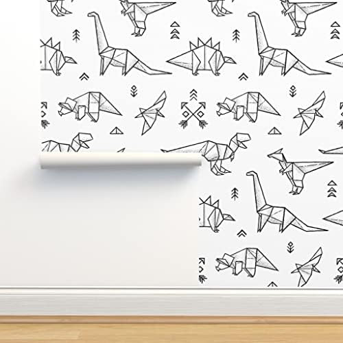 Peel & Stick Wallpaper 9ft x 2ft - Origami Dinosaurs Black White Geometric Monochrome Custom Removab | Amazon (US)