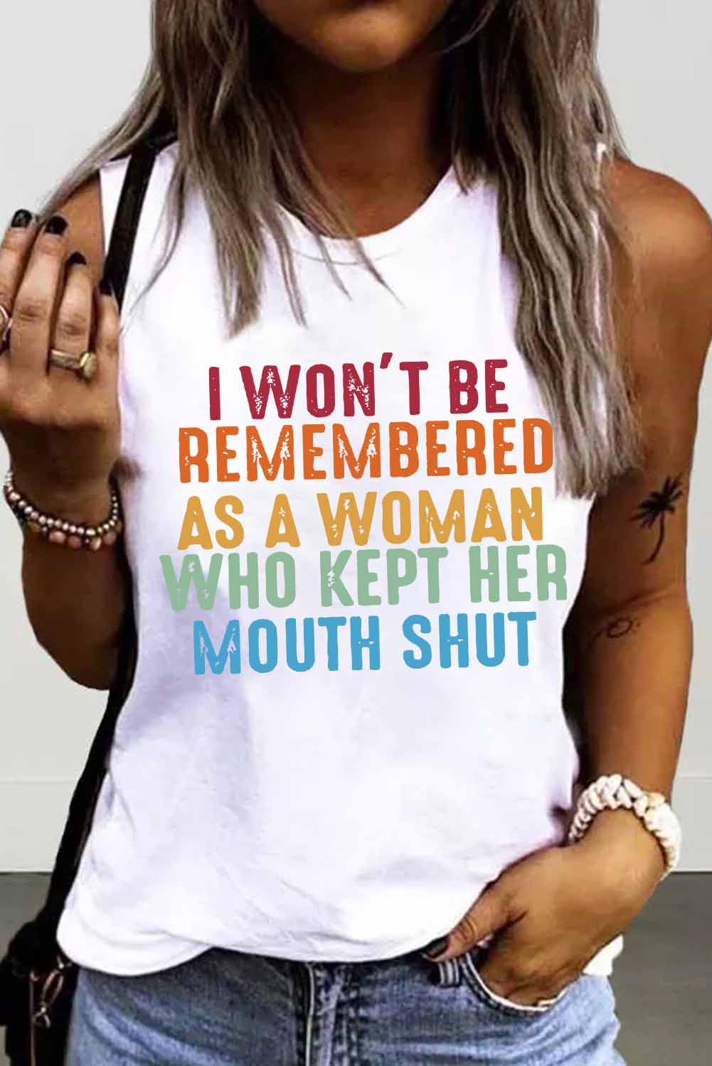 Letter Round Neck Casual Tank Tops | Evaless