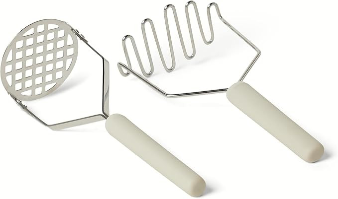 Amazon Basics Potato Mashers, 2-Piece Set, Stainless Steel, Soft Grip Handle, Dishwasher-Safe, Li... | Amazon (US)