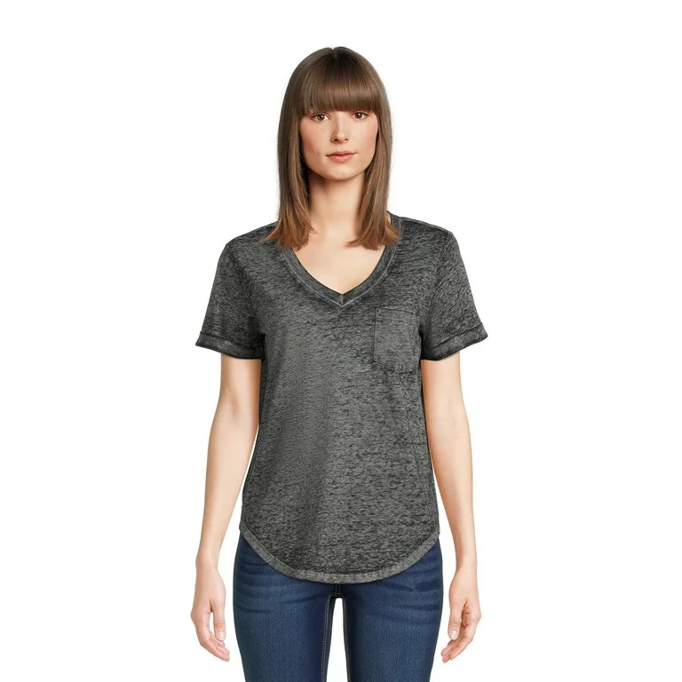 No Boundaries Juniors Burnout V-Neck T-Shirt | Walmart (US)