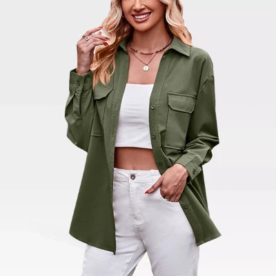 Womens Shacket Light Wight Coats Collared Tops with Pockets Fall Causal Shackets Button Down Shirts Plunging Deep V Neck Shackets | Target