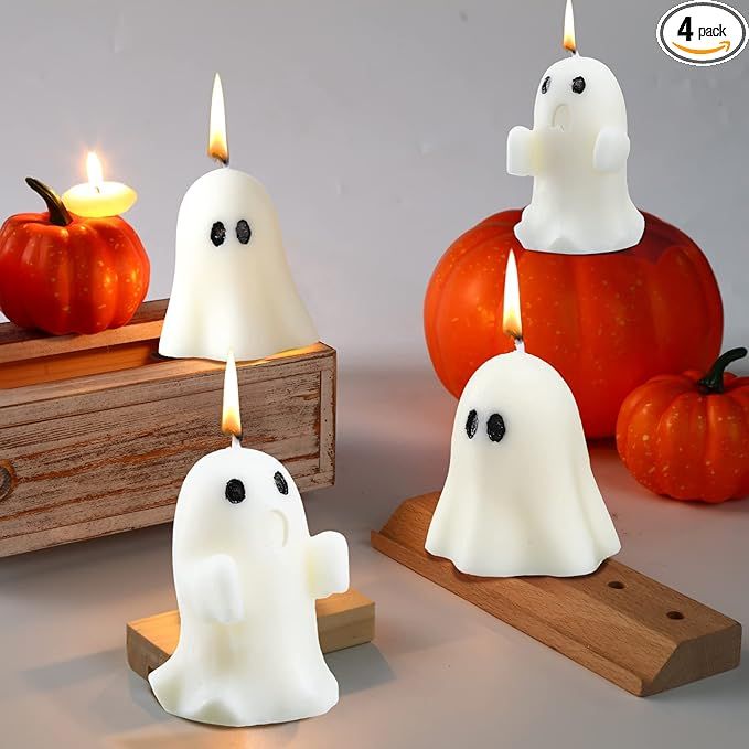 Minatee 4 Pieces Large Halloween Ghost Candles Ghost Scented Candles White Candles Spooky Candles... | Amazon (US)