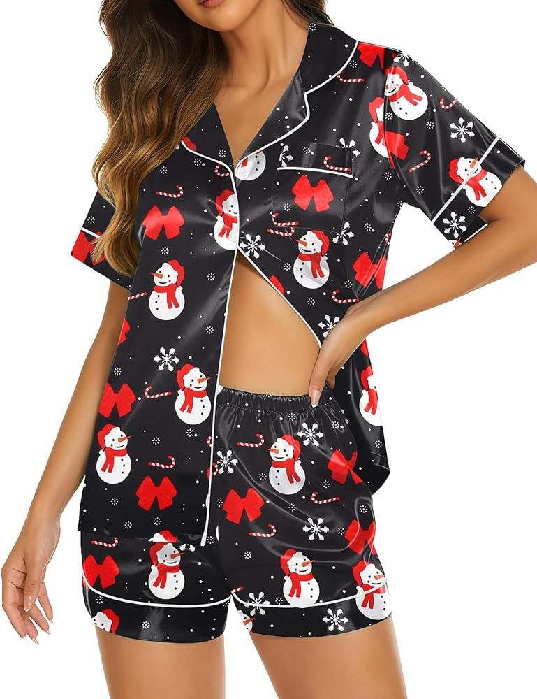 Ekouaer Silk Pajamas for Women Short Sleeve Sleepwear Soft Button Down Loungewear 2 Piece Satin P... | Amazon (US)