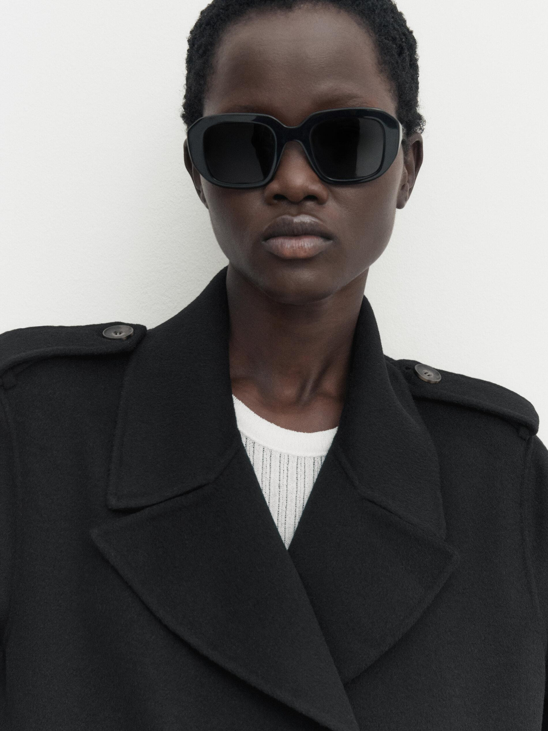 Black wool blend 3/4 length coat | Massimo Dutti UK