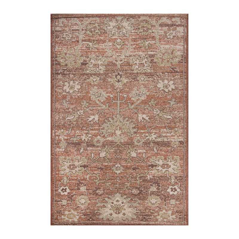 Terracotta Floral Tapestry Accent Rug with Gel Latex Back, 30x46 | At Home