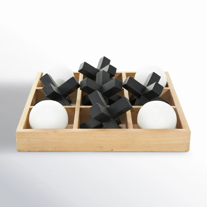 Cole & Grey Wood Dimensional Tic Tac Toe Decor Brown Game Set with 3D Black and White Game Pieces... | Wayfair North America