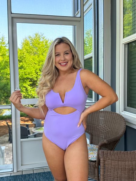 Amazon purple one piece swimsuit. So flattering and true to size! Wearing a size M. Amazon swimsuit. Amazon finds. Amazon summer finds. 

#LTKtravel