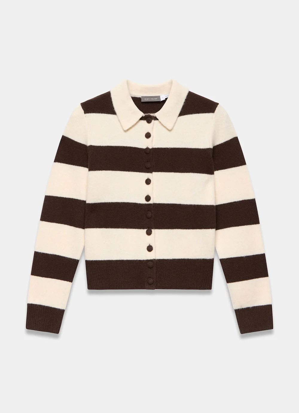 Brown Striped Knit Cardigan | Mint Velvet