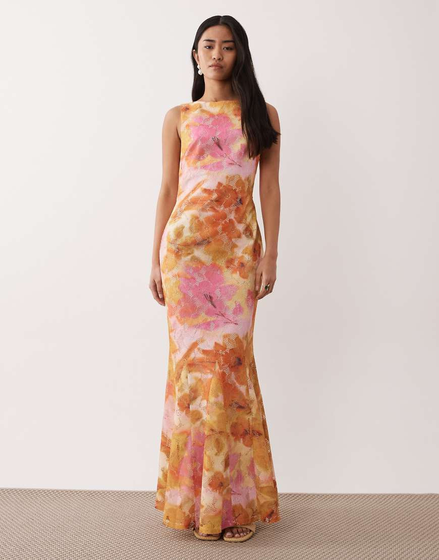 Pretty Lavish cut out back maxi dress in pink and yellow floral-Multi | ASOS (Global)