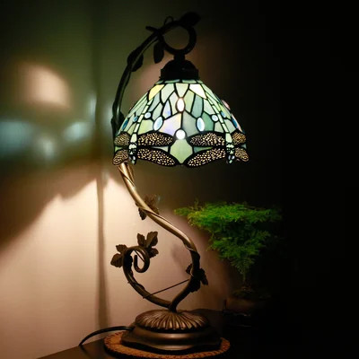 Bladen Tiffany Lamp - World Menagerie Stained Glass Bedside Table Lamp, LED Bulb Included W8H22 Inch Banker Desk Reading Light S147 Sea Blue Dragonfly | Wayfair North America