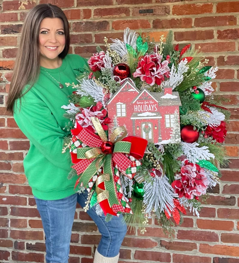 Traditional Home for the Holidays Christmas Evergreen Wreath - Etsy | Etsy (US)