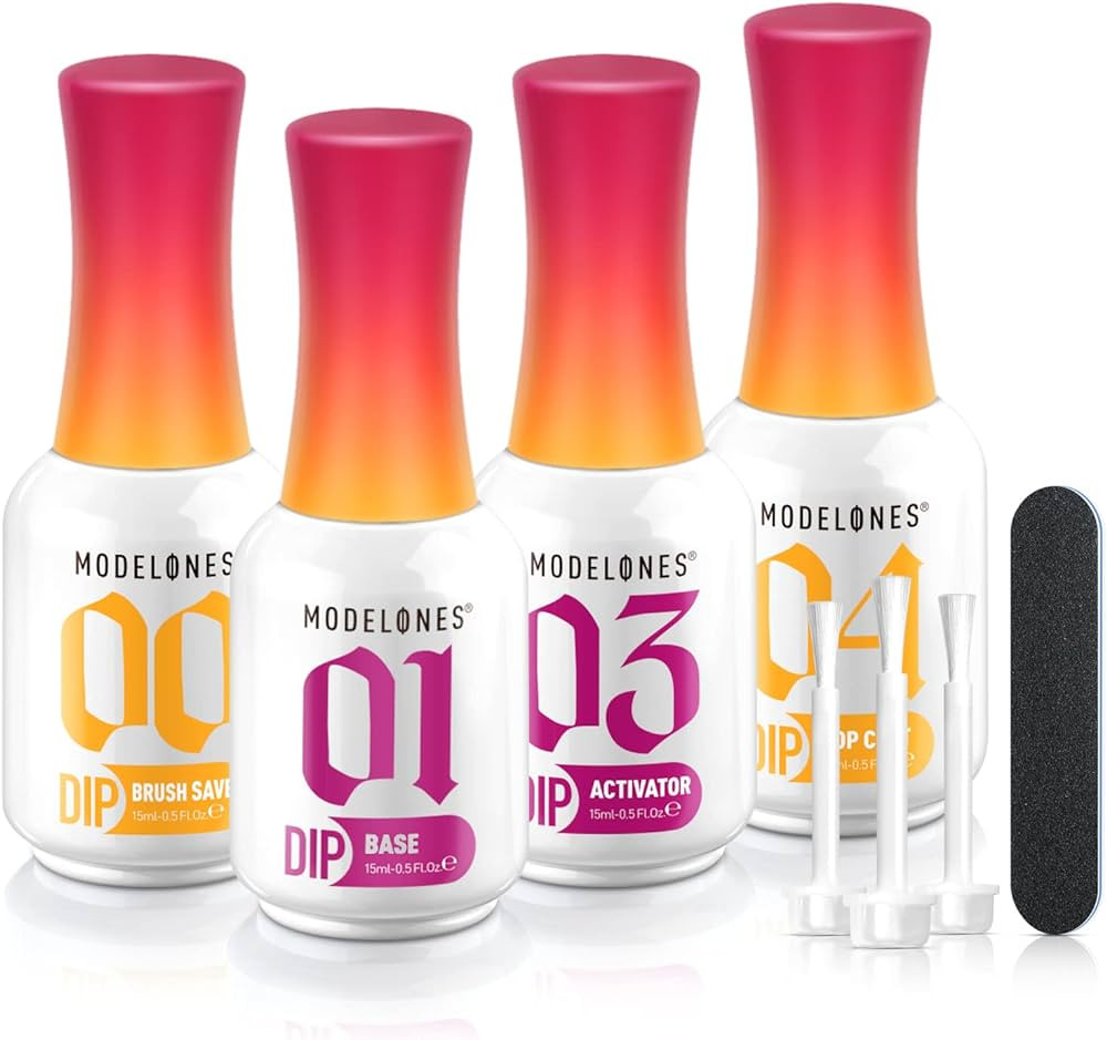 modelones Dip Powder Liquid Set 4+4 Pcs, Dip Powder System Set with Base Coat/Top Coat/Activator/... | Amazon (US)
