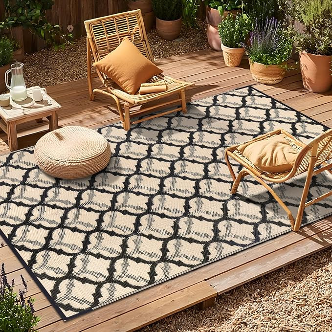 OLANLY Reversible Outdoor Rug 9x12 ft Clearance, Waterproof Outdoor Plastic Straw Rug with Interl... | Amazon (US)