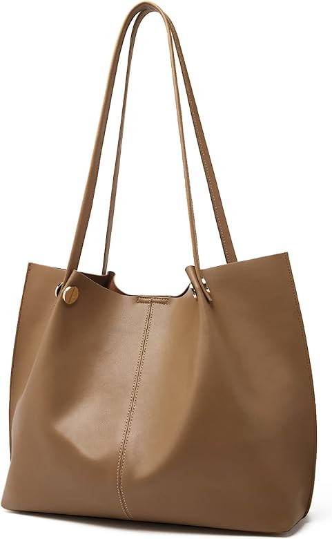 Genuine Leather Shoulder Bags for Women Big Capacity Hobo Bucket Bag Lady Designer Handbag Purse | Amazon (US)